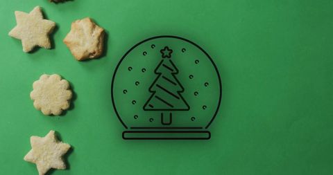 Holiday Cookies and Christmas Snow Globe Illustration