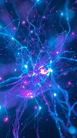 Vertical Video Pulsing Neon Network Tendrils Radiating from Central Glow in Digital Void