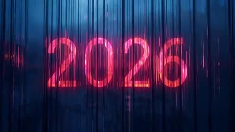 2026 Neon Countdown Revealing Through Vertical Light Streaks, Pulsing Futuristic Loop
