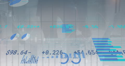 Business Professionals Walking Amidst Data Analytics Visuals