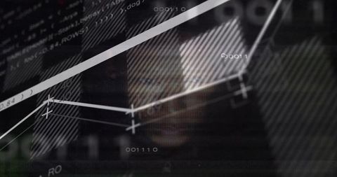 Futuristic Data Overlay Blending Human Silhouette with Binary Code and Line Chart