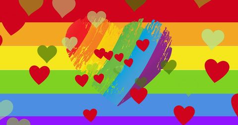 Colorful Hearts on Rainbow Background for Pride Celebration