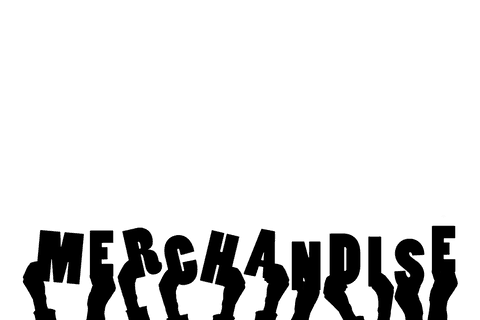 Hand silhouette with merchandise text on transparent background