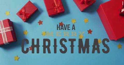 Festive Christmas Greeting Card with Gifts and Blue Background - Download Free Stock Images Pikwizard.com