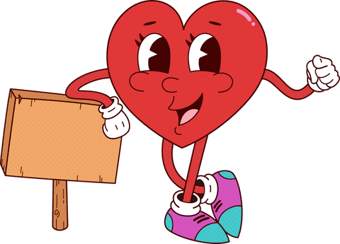 Cartoon Heart with Blank Sign on Transparent Background