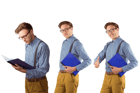 transparent image of nerd with notebook and various expressions - Download Free Stock Videos Pikwizard.com