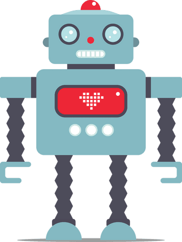 Transparent Blue Robot with Heart and Zigzag Legs