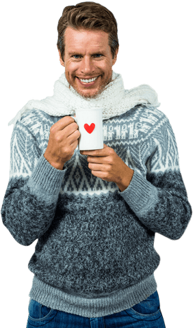 happy caucasian man holding mug on transparent background - Download Free Stock Videos Pikwizard.com