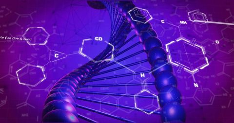 Digital illustration of dna strand and chemical structures