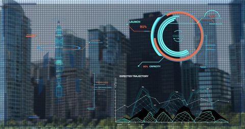Futuristic Digital Data Visualization Over Cityscape