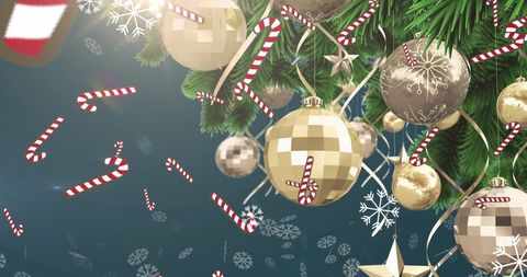 Festive Golden Christmas Tree with Candy Canes and Snowflakes