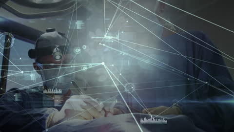 Futuristic Surgery Scene with Digital Network Overlays