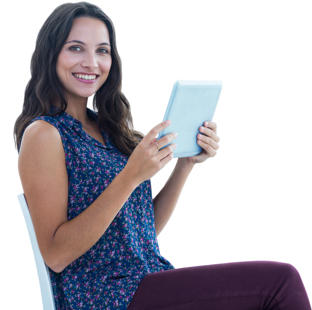 Smiling Caucasian Woman Using Tablet on Transparent Background - Download Free Stock Videos Pikwizard.com