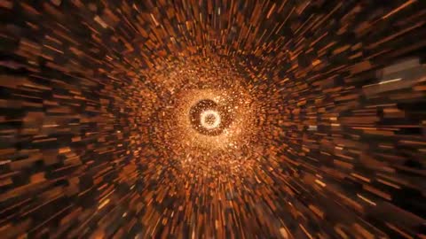Advancing Through Glowing Amber Vortex Spiral Intensifying in Digital Voxel Tunnel