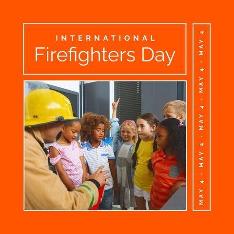 Firefighter engaging with diverse school children on firefighters day