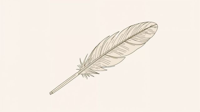 Minimalist line drawing of detailed bird feather on cream background