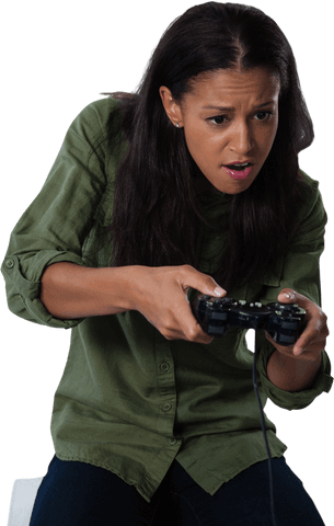 focused transparent woman passionately playing video game - Download Free Stock Videos Pikwizard.com