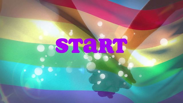 Vibrant animation illustrating the word 'Start' overlaid on the LGBT flag with silhouetted hands holding. Perfect for social media campaigns, digital interfaces, pride events, equality initiatives, and promoting LGBTQ+ awareness.