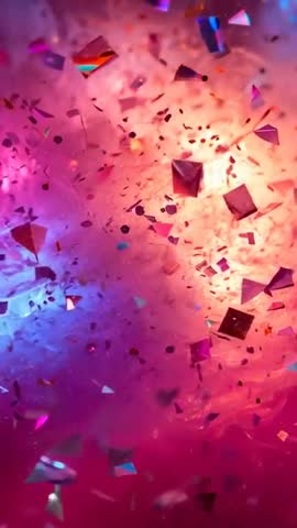 Drifting Iridescent Confetti and Glitter Rising in Warm Duotone Macro Vertical Video
