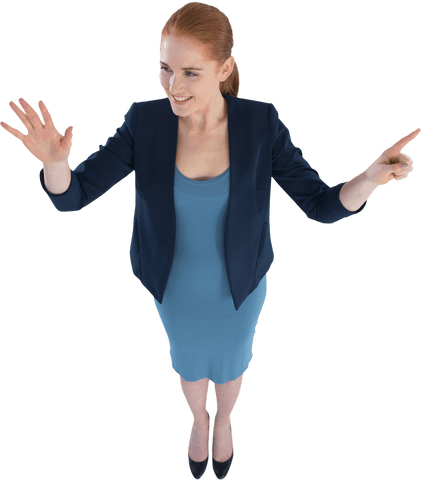 Confident businesswoman interacting with transparent interface