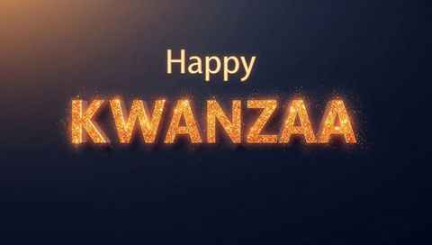 Glittering Gold KWANZAA Greeting with Radiant Happy Typography on Navy Background