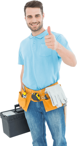 Carpenter Smiling with Toolbox Giving Thumbs Up Transparent - Download Free Stock Videos Pikwizard.com