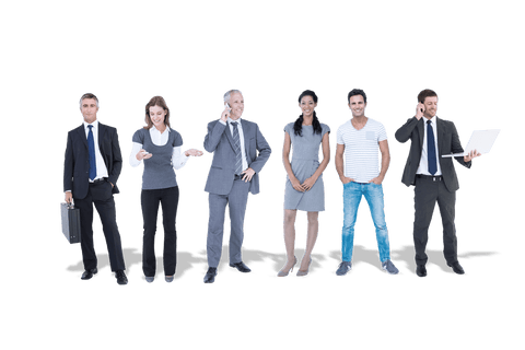 Diverse group portrait on transparent background for lifestyle and business use