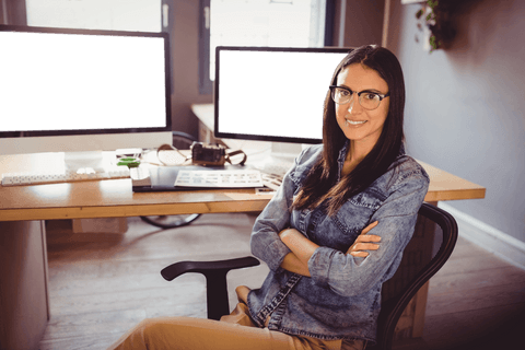 portrait of confident female designer in casual office - Download Free Stock Videos Pikwizard.com