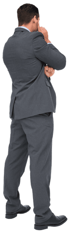 Rear View of Biracial Businessman on Transparent Background, Office Attire