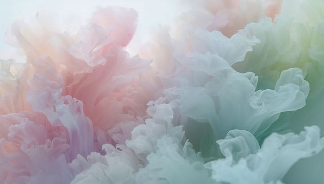 Swirling Pastel Plumes Forming Translucent Ruffles Abstract Gradient Background