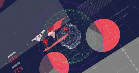 Futuristic Digital Data Interface with 3D Globe and Red Highlights