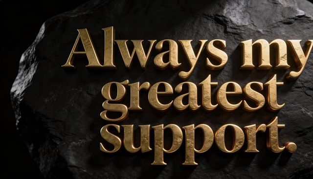 Golden beveled serif typography on rough black stone under dramatic directional light