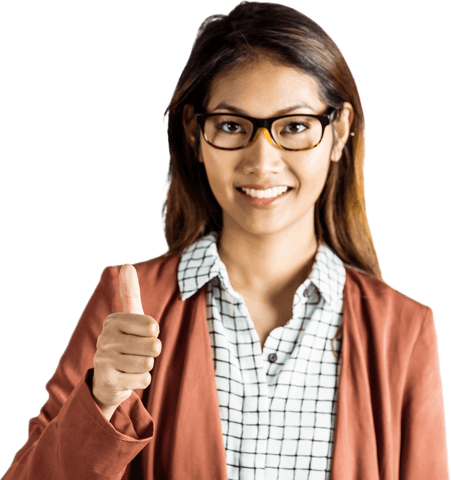 Transparent Smiling Businesswoman Giving Thumbs Up