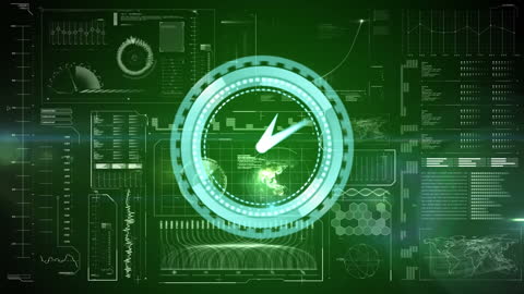 Digital Clock Animation with Futuristic Green Data Visualization