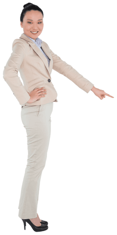 Confident Asian Businesswoman Pointing with Smile on Transparent Background