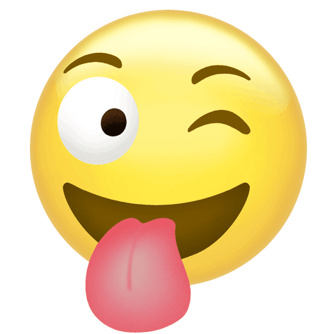 Winking emoticon sticking out tongue on transparent background