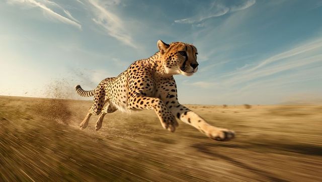 Cheetah sprinting across grassland at high speed