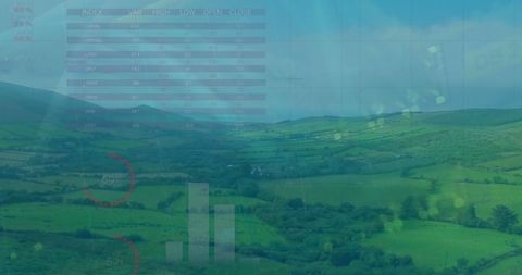 Overlay of Statistical Data on Lush Grassland Scenery