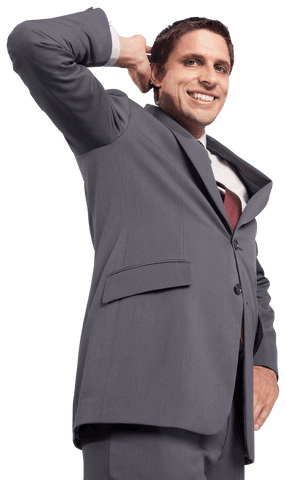 Confident Smiling Businessman in Gray Suit on Transparent Background