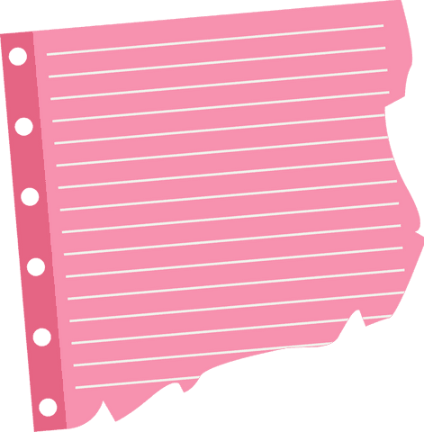 Torn pink paper with lines and punch holes on transparent background