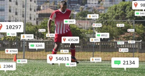 Soccer Player Dribbling with Data Overlay Insights