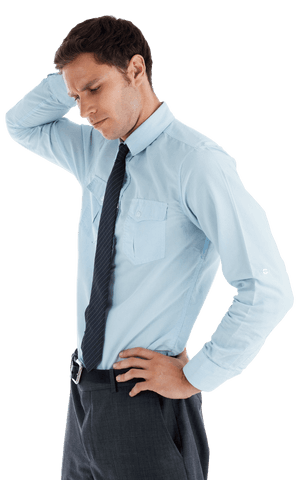 Transparent Businessman Pondering with Hand on Head