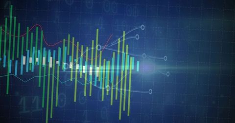 Visualizing market data with neon candlestick bars, centerline and interactive nodes
