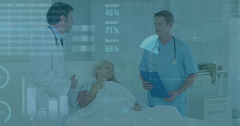 Doctors Discussing Patient's Health with Data Overlay in Hospital