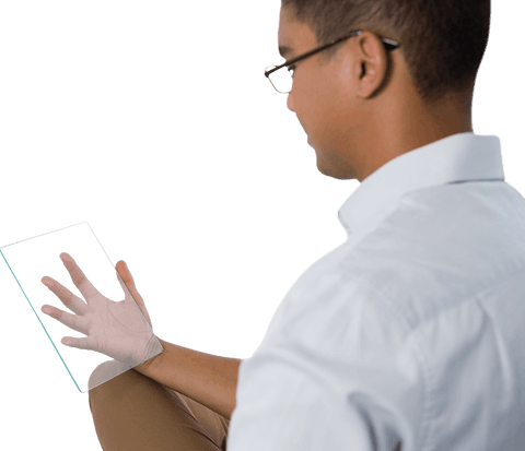 man operating futuristic transparent glass tablet device - Download Free Stock Videos Pikwizard.com
