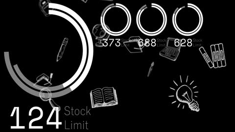 Animation of School Items and Data Graphs on Black Background