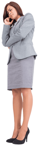 Thoughtful businesswoman with crossed arms on transparent background
