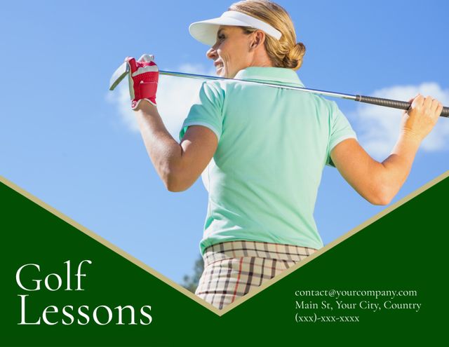 Professional Woman Golfer in Action for Golf Lessons Promotion - Download Free Stock Templates Pikwizard.com