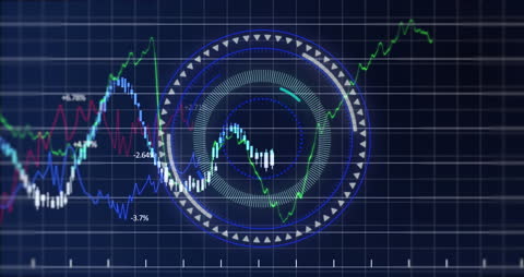 Digital Interface with Animated Graph Patterns and Circle Scans
