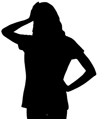 Transparent silhouette of woman gesturing with hand on forehead